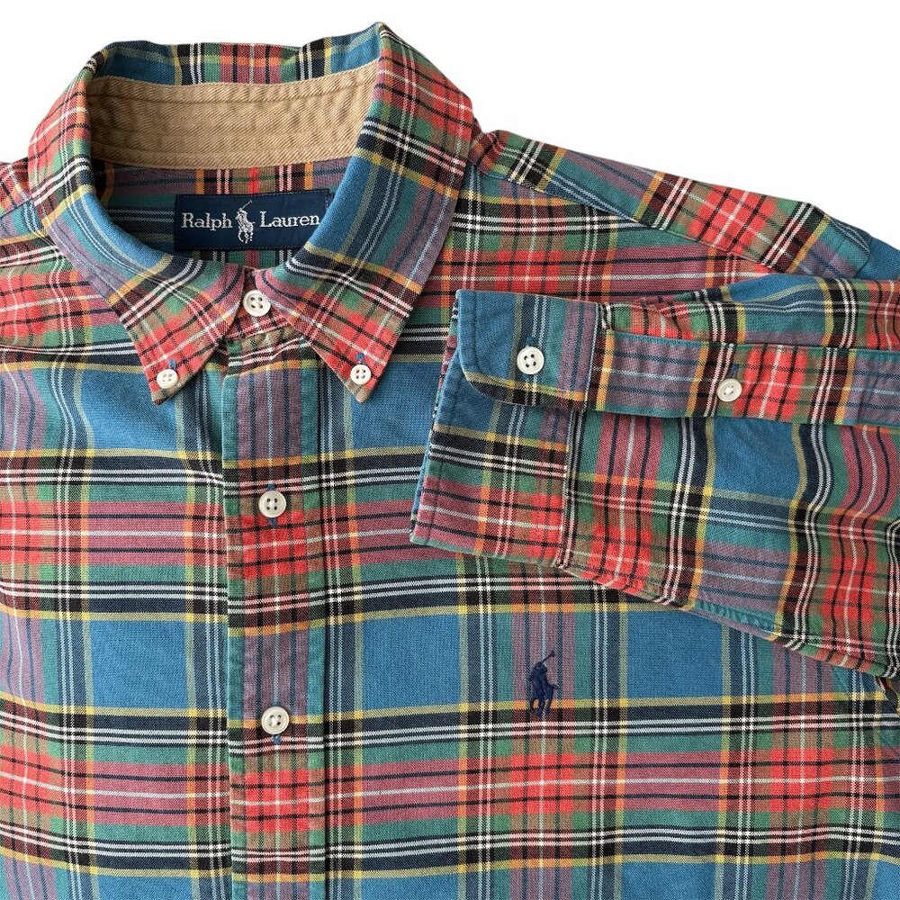 Vintage Ralph Lauren Men's Size L Button Down Long Sleeve Collared Plaid Shirt